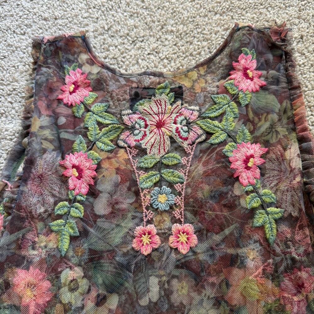 Johnny Was Biya Floral Embroidered Mesh Midi Dress Size Small - Picture 8 of 11